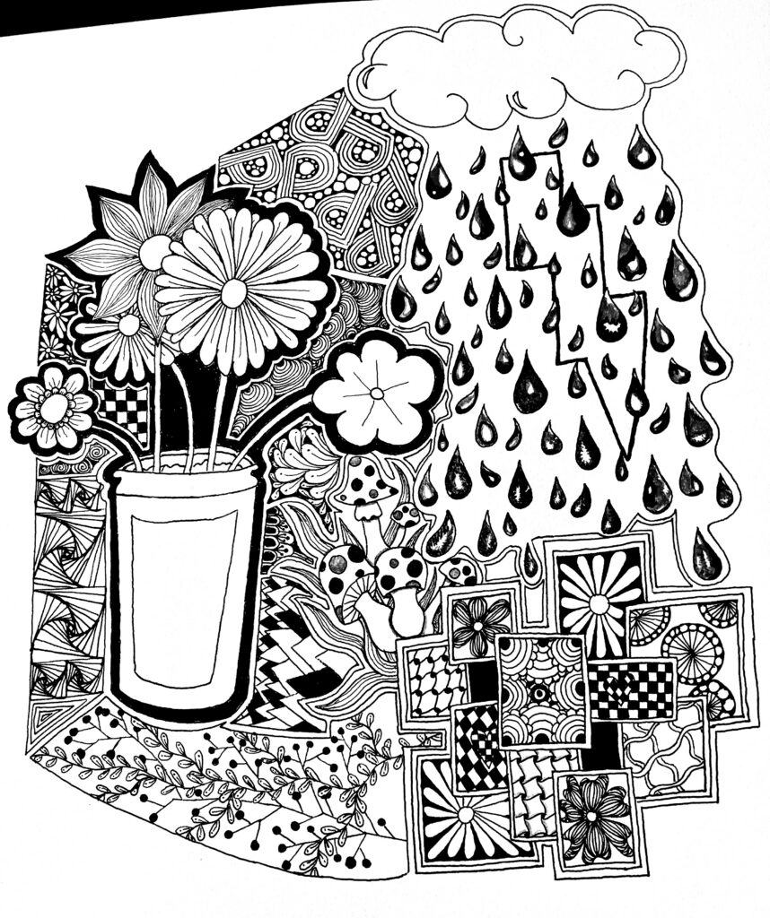 Freehand black and white ink