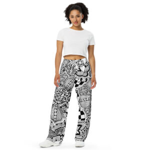 Black & White Collaged All-over print unisex wide-leg pants