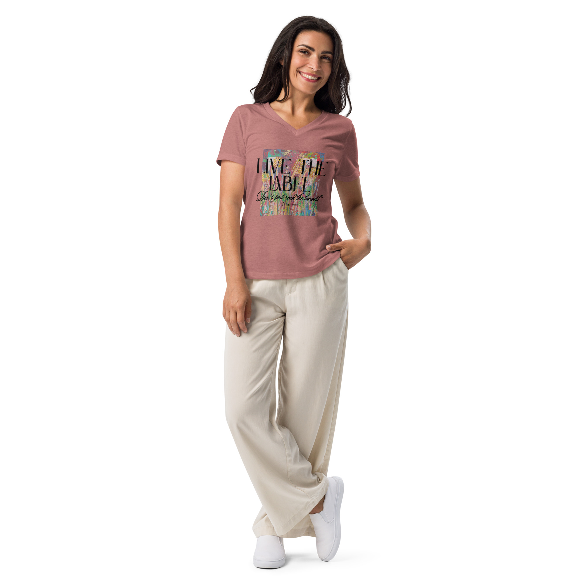 Live the Label Don’t just rock the brand Women’s relaxed v-neck t-shirt - Image 3