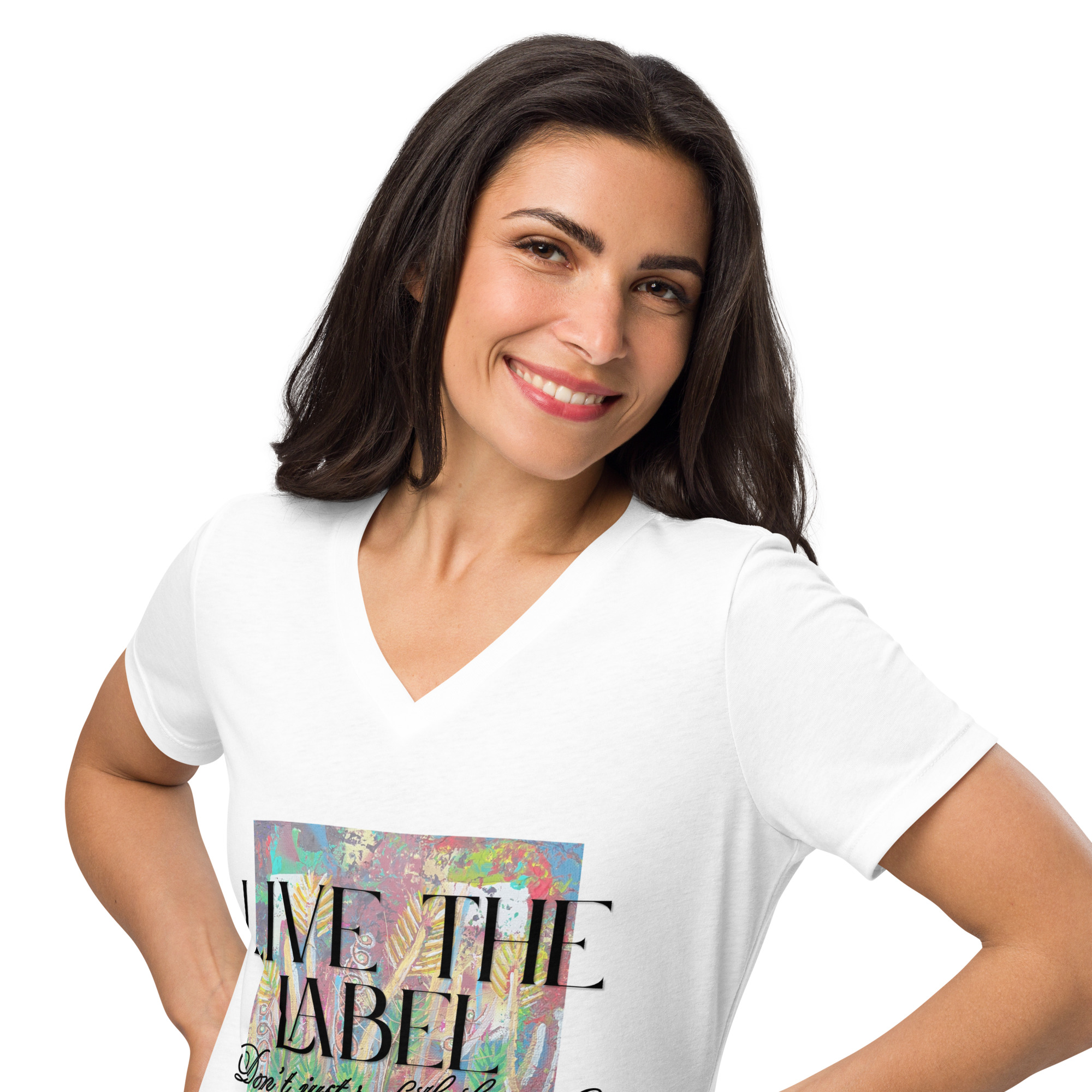 Live the Label Don’t just rock the brand Women’s relaxed v-neck t-shirt - Image 4